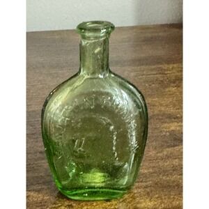 Vintage Benjamin Franklin Green Glass Souvenir Bottle Colonial Americana